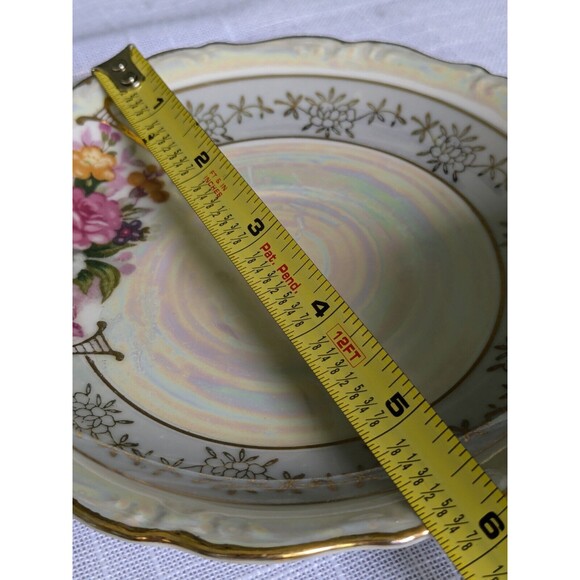 VTG Lusterware Iridescent 3 Footed D3041 Teacup & Saucer Floral Gold Trim Pink - Picture 12 of 16